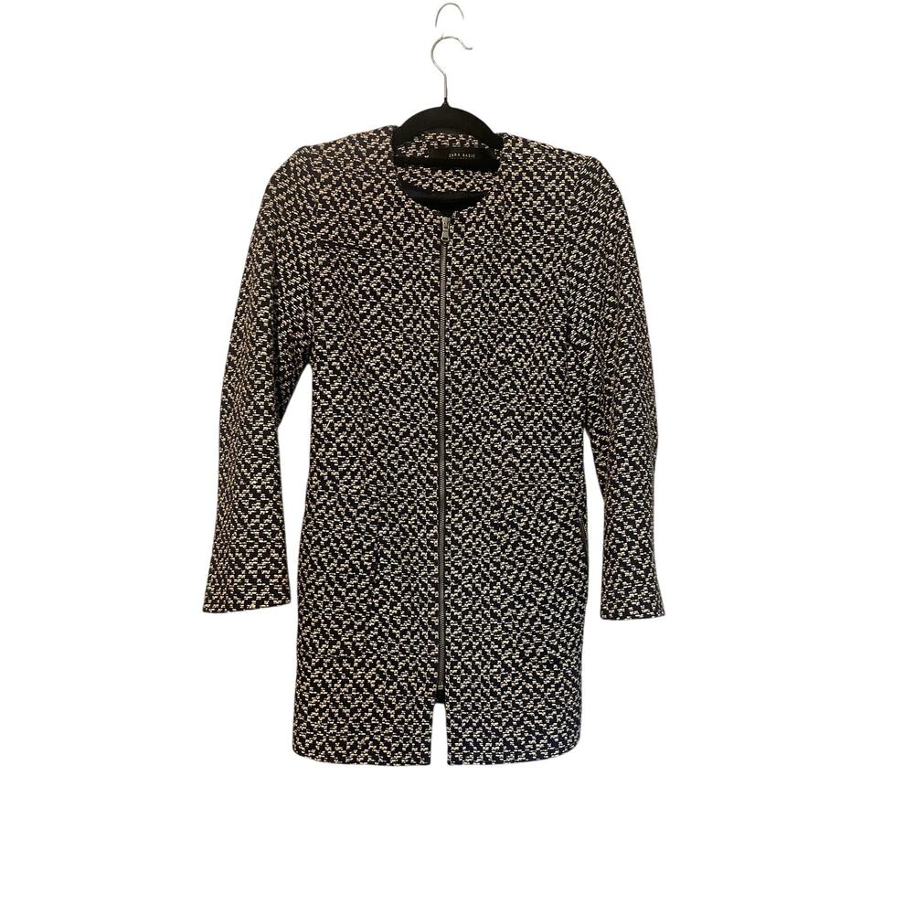 Zara Basic | Navy & White Tweed Style Zip-Up Jacket Dress Small